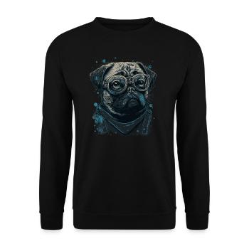 Mops Hund mit Nerdbrille - Unisex Pullover - Schwarz - Vorne - Alina (178cm) & Michal (187cm)