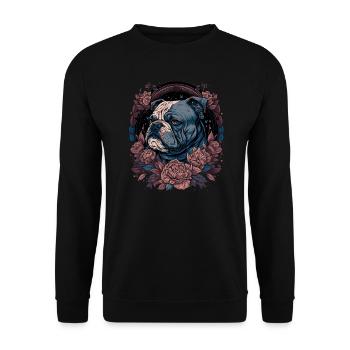 Englische Bulldogge mit Blumen - Unisex Pullover - Schwarz - Vorne - Alina (178cm) & Michal (187cm)