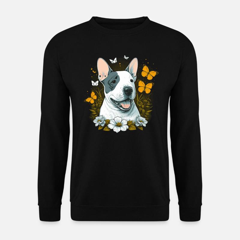Fröhlicher Bullterrier mit Blumen - Unisex Pullover - Schwarz
