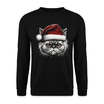 Persian cat with Santa Claus hat - Unisex Sweatshirt - black - Front - Alina (178cm) & Michal (187cm)