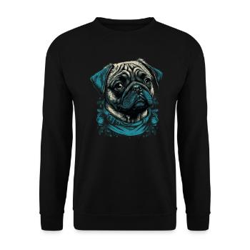Kleiner Mops Hund - Unisex Pullover - Schwarz - Vorne - Alina (178cm) & Michal (187cm)