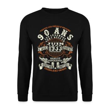 90 ans - juin 1933 - anniversaire 1933 - Sweat-shirt Unisexe - noir - Devant - Alina (178cm) & Michal (187cm)