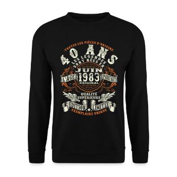 40 ans - juin 1983 - anniversaire 1983 - Sweat-shirt Unisexe - noir - Devant - Alina (178cm) & Michal (187cm)