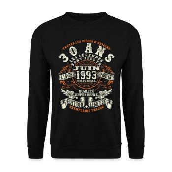 30 ans - juin 1993 - anniversaire 1993 - Sweat-shirt Unisexe - noir - Devant - Alina (178cm) & Michal (187cm)