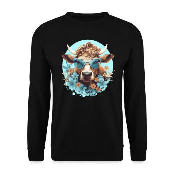 Lustige Kuh mit Sonnenbrille - Unisex Pullover - Schwarz - Vorne - Alina (178cm) & Michal (187cm)