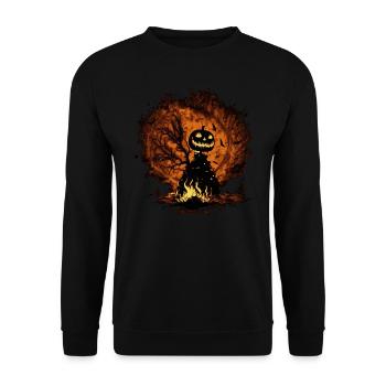 Creepy Halloween pumpkin in flames - Unisex Sweatshirt - black - Front - Alina (178cm) & Michal (187cm)