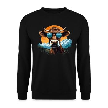 A cow in sunglasses in the mountains - Unisex Sweatshirt - black - Front - Alina (178cm) & Michal (187cm)