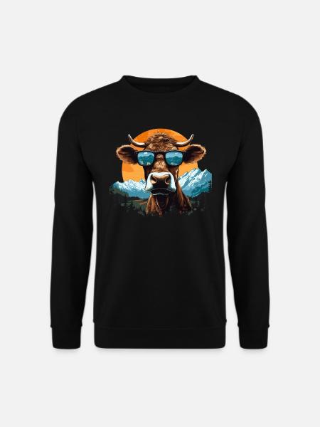 Eine Kuh mit Sonnenbrille in den Bergen - Unisex Pullover - Schwarz