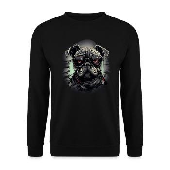 Mops Hund mit Nerdbrille - Unisex Pullover - Schwarz - Vorne - Alina (178cm) & Michal (187cm)