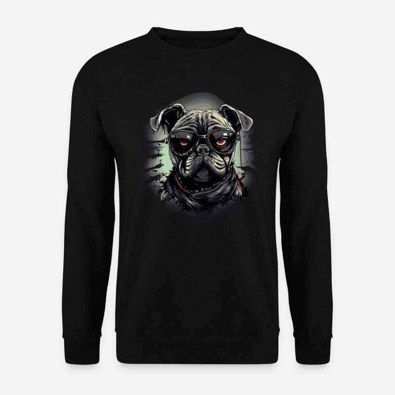 Mops Hund mit Nerdbrille - Unisex Pullover - Schwarz