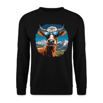 A cow in sunglasses in the mountains - Unisex Sweatshirt - black - Front - Alina (178cm) & Michal (187cm)