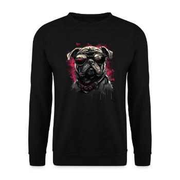 Mops Hund mit Sonnenbrille - Unisex Pullover - Schwarz - Vorne - Alina (178cm) & Michal (187cm)