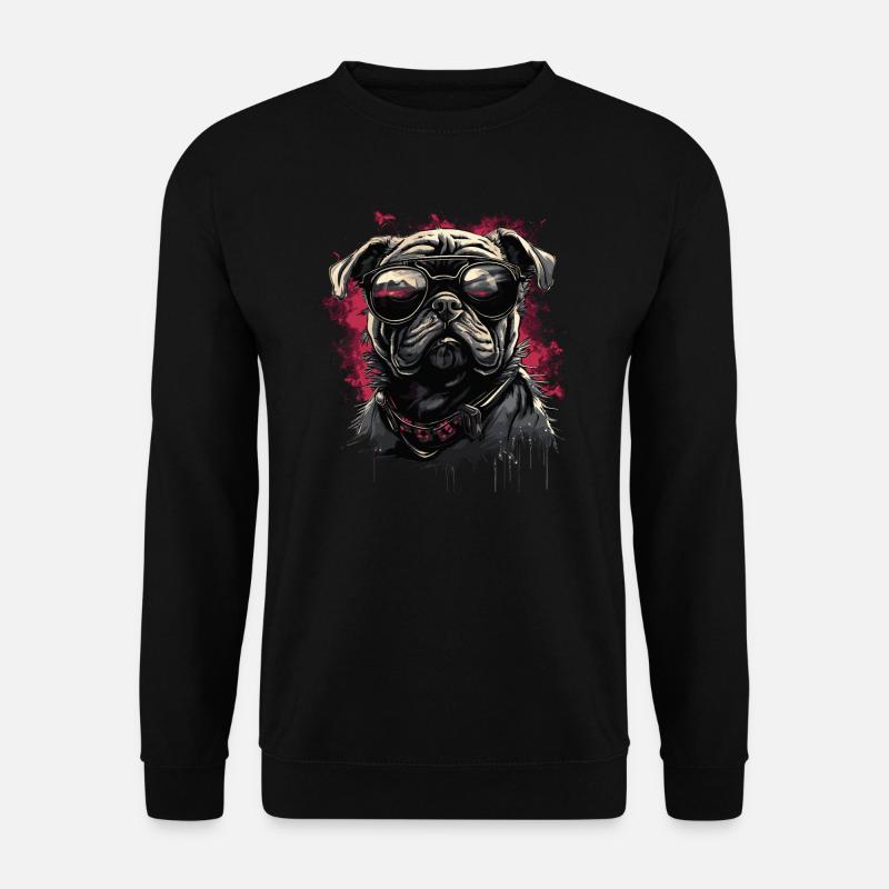 Mops Hund mit Sonnenbrille - Unisex Pullover - Schwarz