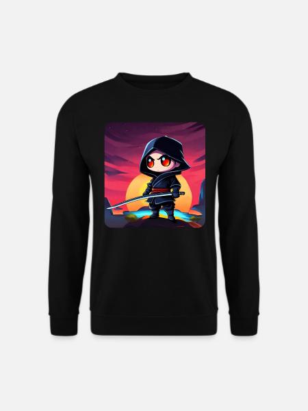 Niedlicher Ninja mit Katana im Sonnenuntergang - Unisex Pullover - Schwarz