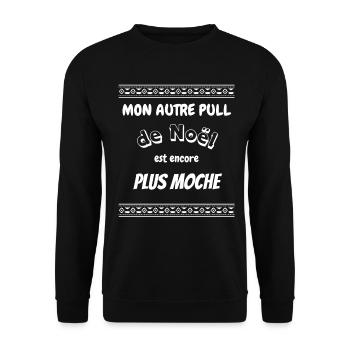 Pull de Noël 'Mon Autre Pull est Encore Plus Moche - Sweat-shirt Unisexe - noir - Devant - Alina (178cm) & Michal (187cm)