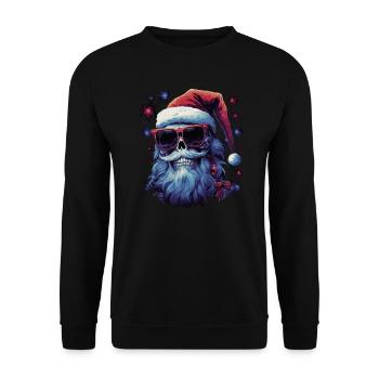 Schädel mit Weihnachtsmütze - Unisex Pullover - Schwarz - Vorne - Alina (178cm) & Michal (187cm)
