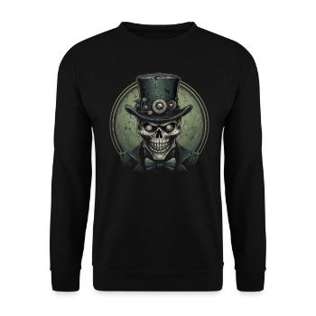 Steampunk Zombie Schädel - Unisex Pullover - Schwarz - Vorne - Alina (178cm) & Michal (187cm)