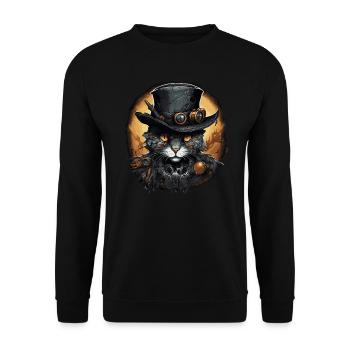 Steampunk Katze - Unisex Pullover - Schwarz - Vorne - Alina (178cm) & Michal (187cm)