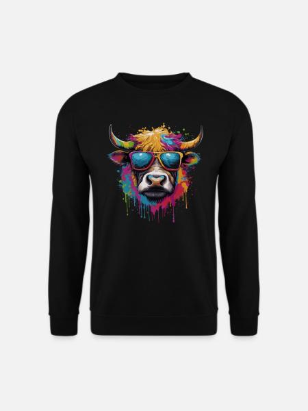 Lustige bunte Kuh mit Sonnenbrille - Unisex Pullover - Schwarz