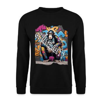 Schimpanse im Graffiti-Stil - Unisex Pullover - Schwarz - Vorne - Alina (178cm) & Michal (187cm)