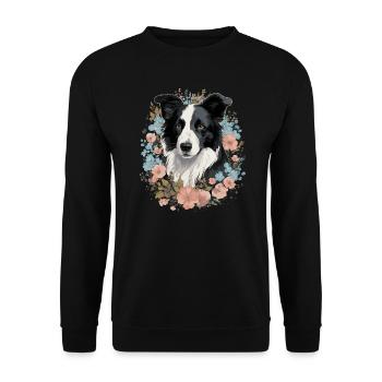 Border Collie Dog and Flowers - Unisex Sweatshirt - black - Front - Alina (178cm) & Michal (187cm)