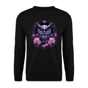 Hibou et roses - Sweat-shirt Unisexe - noir - Devant - Alina (178cm) & Michal (187cm)