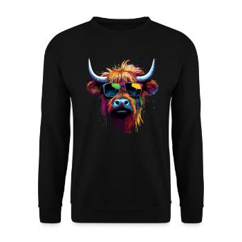 Cooles Schottisches Hochlandrind - Unisex Pullover - Schwarz - Vorne - Alina (178cm) & Michal (187cm)