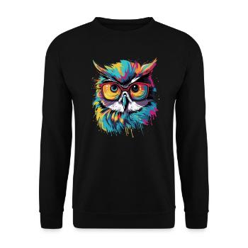 Lustige Eule mit Brille - Unisex Pullover - Schwarz - Vorne - Alina (178cm) & Michal (187cm)