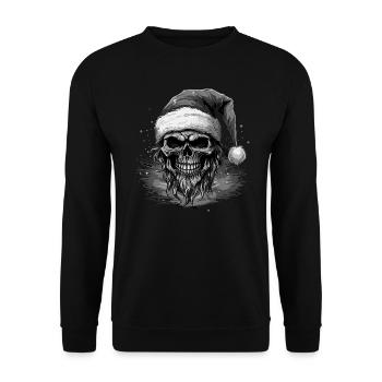 Totenkopf mit Weihnachtsmannmütze - Unisex Pullover - Schwarz - Vorne - Alina (178cm) & Michal (187cm)