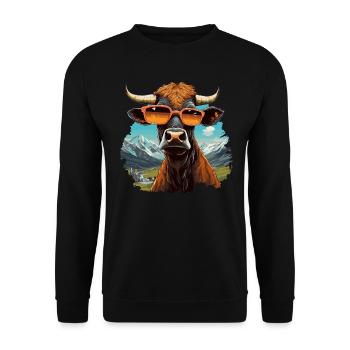 Cool cow in sunglasses in mountain landscape - Unisex Sweatshirt - black - Front - Alina (178cm) & Michal (187cm)