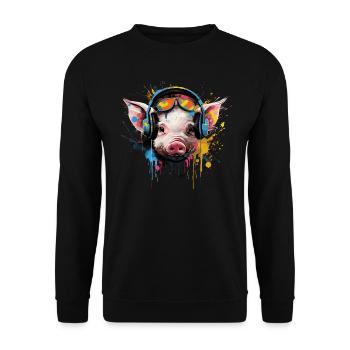 DJ piglet with headphones - Unisex Sweatshirt - black - Front - Alina (178cm) & Michal (187cm)