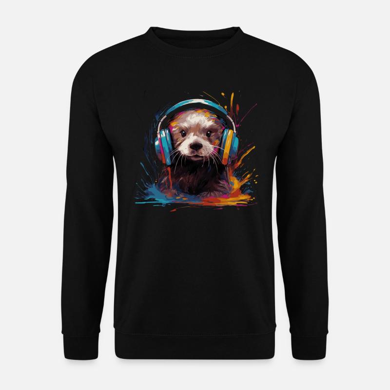 Fischotter hört Musik über Kopfhörer - Unisex Pullover - Schwarz