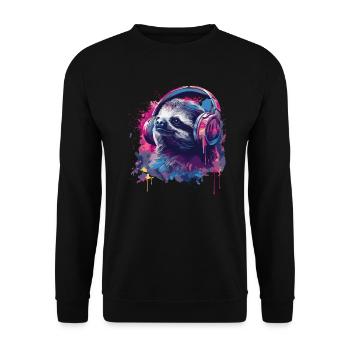Sloth listening to music with headphones - Unisex Sweatshirt - black - Front - Alina (178cm) & Michal (187cm)