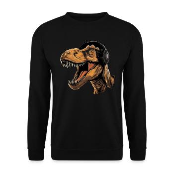 T-Rex dinosaur listening to music - Unisex Sweatshirt - black - Front - Alina (178cm) & Michal (187cm)