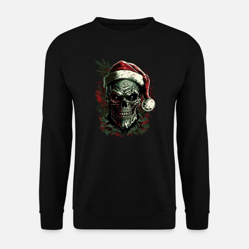Schädel mit Weihnachtsmütze - Unisex Pullover - Schwarz