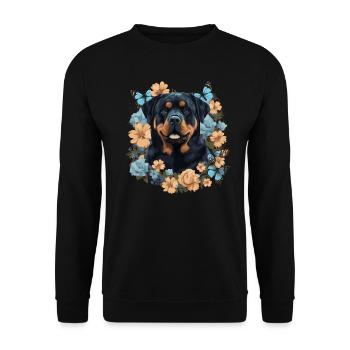 Chien rottweiler avec des fleurs - Sweat-shirt Unisexe - noir - Devant - Alina (178cm) & Michal (187cm)