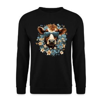 Lustige Kuh mit Blumen - Unisex Pullover - Schwarz - Vorne - Alina (178cm) & Michal (187cm)