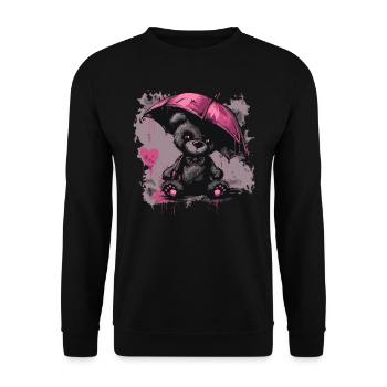 Niedlicher Teddybär mit Regenschirm - Unisex Pullover - Schwarz - Vorne - Alina (178cm) & Michal (187cm)