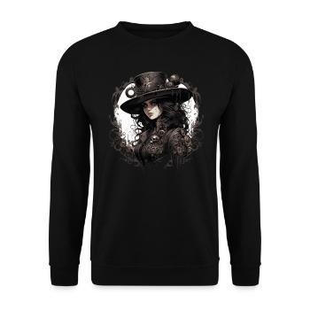 Emo Cowboy Steampunk Mädchen - Unisex Pullover - Schwarz - Vorne - Alina (178cm) & Michal (187cm)