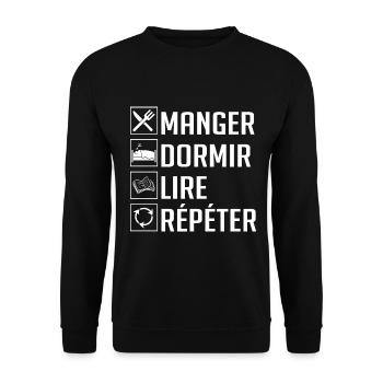 Manger, Dormir, Lire, Répéter - Sweat-shirt Unisexe - noir - Devant - Alina (178cm) & Michal (187cm)