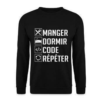 Manger, Dormir, Code, Répéter - Sweat-shirt Unisexe - noir - Devant - Alina (178cm) & Michal (187cm)