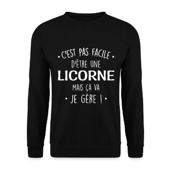 C'est Pas Facile D'être Une Licorne Mais ça va je - Sweat-shirt Unisexe - noir - Devant - Alina (178cm) & Michal (187cm)