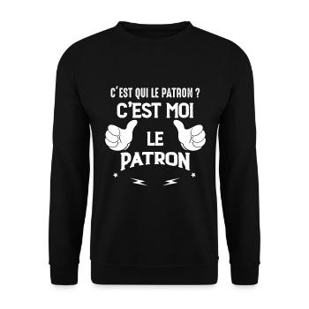 Humour homme et enfant, c est qui le patron - Sweat-shirt Unisexe - noir - Devant - Alina (178cm) & Michal (187cm)