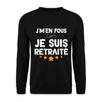 Je M'en Fous Je suis retraité FIni Le Boulot - Sweat-shirt Unisexe - noir - Devant - Alina (178cm) & Michal (187cm)