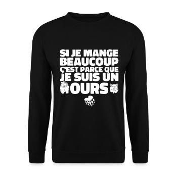 Je Mange Beaucoup ç'est Parce Que Je Suis Un Ours - Sweat-shirt Unisexe - noir - Devant - Alina (178cm) & Michal (187cm)