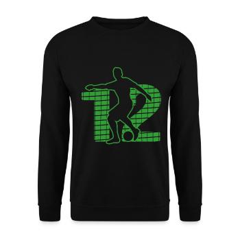 Fußball soccer sport Fußballer Fußballplatz NR.12 - Unisex Pullover - Schwarz - Vorne - Alina (178cm) & Michal (187cm)