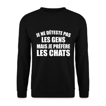 Ich hasse keine Menschen - ich bevorzuge Katzen - Unisex Pullover - Schwarz - Vorne - Alina (178cm) & Michal (187cm)