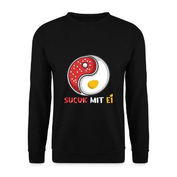Sucuk mit Ei türkische Knoblauchwurst Spezialität - Unisex Pullover - Schwarz - Vorne - Alina (178cm) & Michal (187cm)