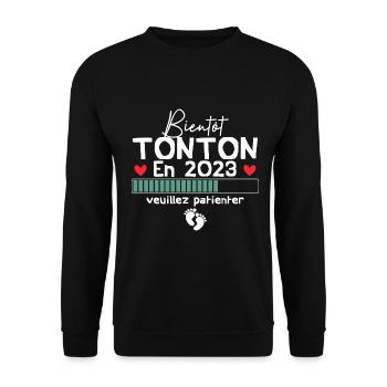 Bientôt tonton en 2023, Cadeau naissance - Sweat-shirt Unisexe - noir - Devant - Alina (178cm) & Michal (187cm)