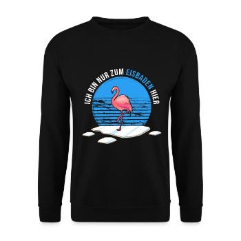 Winterbaden Winterbader-Flamingo geht Eisbaden - Unisex Pullover - Schwarz - Vorne - Alina (178cm) & Michal (187cm)